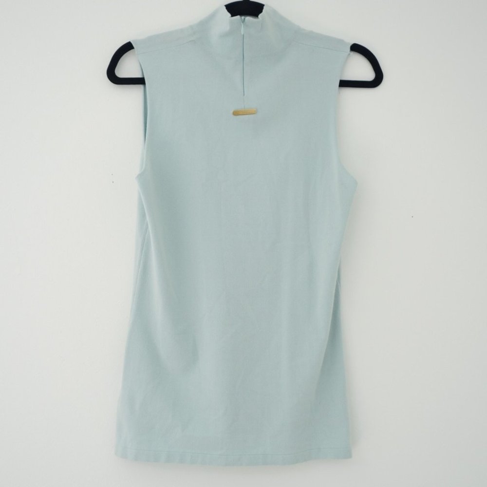 Blumarine Sleeveless Zip-Up Top With Gold Metal Debossed Logo, Size I46/ D40
